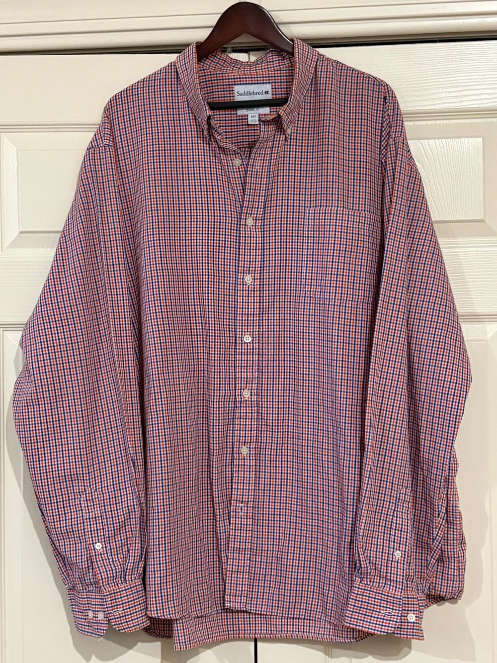 Saddlebred Orange and Blue Micro-Check Button-Down Shirt 3XL Tall